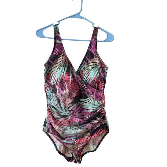 Miradonna by Miraclesuit Bahama Palms 1 Pc Swimsuit Plus Size 14 Pool Resort - Picture 1 of 8